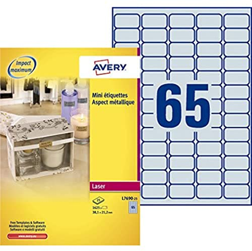 Avery L7690-25 Etiketten für Laserdrucker 38,1 x 21,2 mm 1.625 Stück Silber