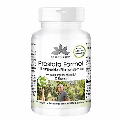 Formule Prostate – avec Stérols végétaux, Palmier nain, Zinc, Sélénium, Betasistérol & Lycopène - 60 gélules | Herba Direkt - Qualité des pharmacies allemandes