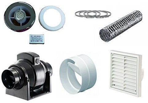 MANROSE MF100T Mixed Flow Light KIT, Alu 5m,External Grille Mixed Flow Inline Extractor Fan Back Draught Shutter