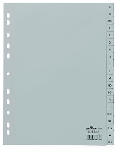 DURABLE Hunke & Jochheim Register, PP, A - Z, grau, A4 volldeckend, 215/230 x 297 mm, 20 Blatt, 1 Stück