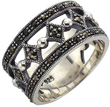 Zeeme Gemstones Damen Ring 925/- Sterling Silber Geschwärzt Markasit schwarz 360271745