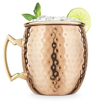 Final Touch Hammered Moscow Mule (MM490) | Hammered exterior, brass-plated cast handle, stainless steel construction, classic mule cocktail presentation, 532 ml, MM490
