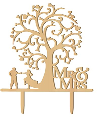 WINOMO Cake Topper Hochzeit Holz Mr & Mrs Tortendeko Herz Baum Braut und Bräutigam Cake Topper Tortendekoration Hochzeitsdekoration