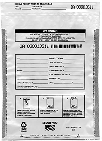 Secur-Pak hBARSCI Pfandtüten mit Tasche, 100 Stück, Premium, Sicherheits-Beutel Stufe 4, manipulationssicher, weiße Sicherheitstüten, selbstdichtend, blickdicht, 2,5 mm Kunststoff, 22,9 x 30,5 cm