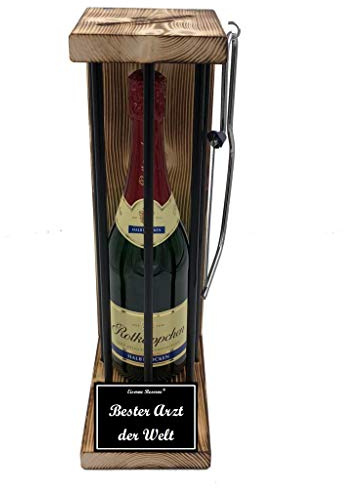Eiserne Reserve Geschenk für Arzt Arzt Rotkäppchen Sekt Black Edition incl. Notsäge Text s/w Bester Arzt der Welt Sekt (1 x 0.75 l)