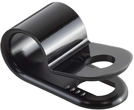 GTSE 100 Pack of Black Nylon P-Clips, 6.3mm (1/4) Diameter, Plastic Cable Clips