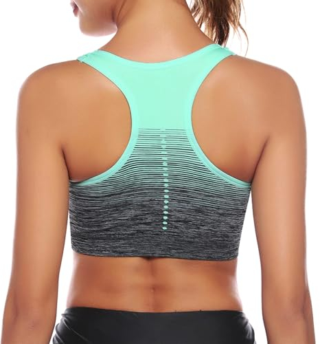 Sykooria Damen Sport BH Gepolstert Bustier Damen BH ohne Buegel Racerback Push up BH mit Farbverlauf Sport Top für Yoga Fitness, Grün, XL