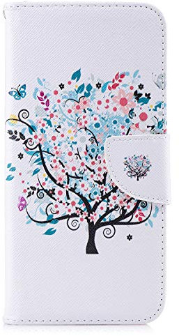Thoankj for iPhone SE 2020 Case, iPhone 7 8 Case Shockproof Slim PU Leather Flip Pouch Wallet Phone Silicone Cover with Magnetic Stand Card Holder Slot Protective Smartphone Cases Flower Tree