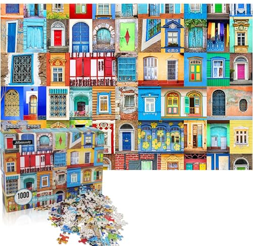 JMbeauuuty Puzzle 1000 Teile Erwachsene, klassische Puzzles Mehrfarbig Puzzle Bunt ab 14 Jahren - Bunte Tür und Fenster der Welt