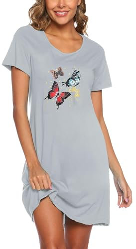 ENJOYNIGHT Womens Nighties Short Sleeve Nightshirt Soft Nightdress for Ladies Summer Loungewear Casual Nightwear (Medium,BL-Fly)