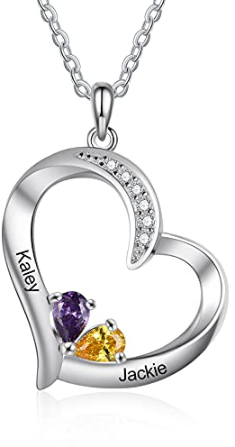 Collana Donna Personalizzata Regalo Natale: Collana con Nome Argento Charm Collane Donna Collana Cuore per Mamma Ragazza Madre Figlia Festa Della Mamma San Valentino (2 nome)