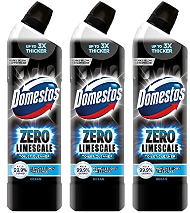 Domestos Zero Limescale Ocean Antibact Toilet Gel, 3 Packs of 750ml, Removes Dirt and Gives Zero LimeScale! Grab it Now to Keep Your Toilet Clean and Fresh!
