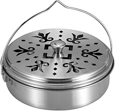 FYting Support Bobine Anti Moustique,Porte encens en métal Porte Bobine avec Couvercle et poignée Boîte dencens Ronde pour la Support Anti Insectes pour la Maison Camping Plein air Voyager Randonnée