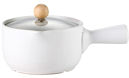 KUCOCOSNEH Olla de sopa ollas de cocina ollas y sartenes ollas de vapor para cocinar utensilios de cocina de cerámica con tapa, 1 juego de 1000 ml, color blanco