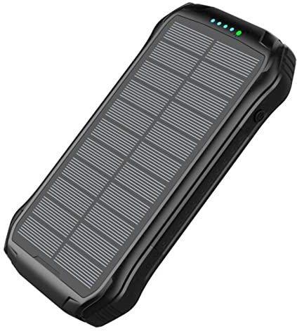 WFEI Solar Charger, Solar Power Bank, Quick Charge Qi Wireless Portable Charger LED Flashlight, Outdoor Camping,Black