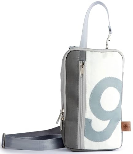 360° Grad Umhängetasche, Schultertasche, Crossbag, Hip bag aus Segeltuch, unisex, weiss-grau, Zahl hellgrau, Gurt grau
