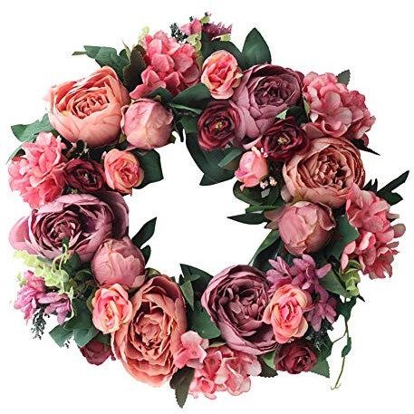 40cm Künstliche Türkränze, Pfingstrose Blumenkranz Tür Frühling Haustürkranz Ganzjährig Haustür Modern Eukalyptus Blumenkranz Türdeko Hängend Blumenkranz für Haustür Party Festival Hochzeitsdeko