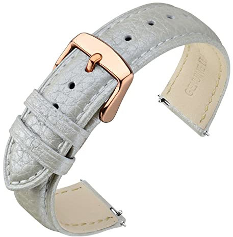 ANNEFIT Uhrenarmband 22mm Leder mit Edelstahl Roségold Schnalle, Schnellverschluss Armband mit Weich Gepolstert für Herren Damen (Silber)