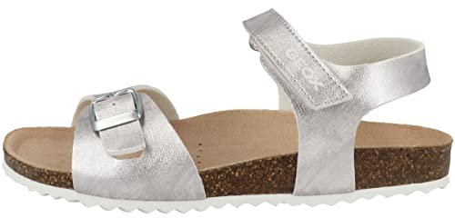 Geox J Adriel Girl C Sandales Fille, Argenté, 34 EU
