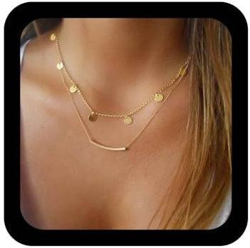Inilbran Boho Coin Pendant Necklace Gold Disc Chain Necklace Vintage Sequins Necklace Layered Tube Bar Choker Necklace Jewelry for Women and Girls