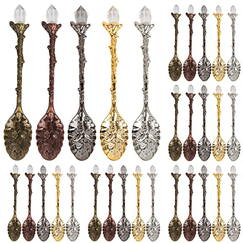 AUEAR, 50 Pack Vintage Crystal Spoons Set Carved Coffee Tea for Home Office Party Supplies