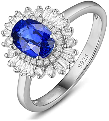 Ring Schmuck Egirl Damenring Silber Blau Oval Zirkonia Frau Bands für Sie Größe 65 (20.7)