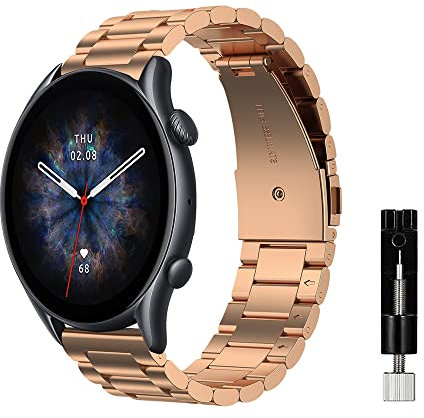 Niboow 22mm Cinturino per Xiaomi Watch 2 Pro/Watch S1/Watch S1 Active/Mi Watch/Amazfit Bip 5/GTR 4/GTR 3 Pro/GTR 3/Cheetah/Cheetah Pro, MetalloCinturino per Huawei Watch 4/Watch 4 Pro/Watch 3-Oro Rosa