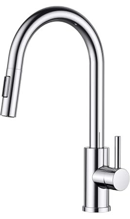 FORIOUS Kitchen Tap, Kitchen Sink Taps Mixer with Pull Down Spray, High Arc pout Swivels 360 Single Handle, Polished Chrome