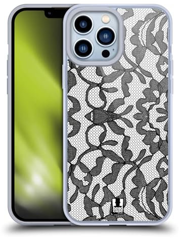 Head Case Designs Frondoso Encaje Negro Caso Funda de Gel Suave Compatible con Apple iPhone 13 Pro MAX