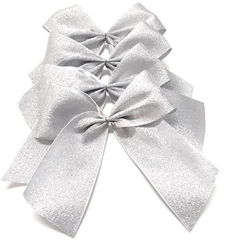 lilopard® Deko-Schleifen Set Silber | 4 handgemachte Geschenk-Schleifen für feierliche Anlässe | Zier-Schleifen aus Schleifenband zum dekorieren, verschönern + verschenken | Fertigschleife