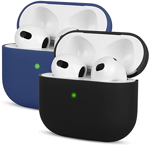 2X Kompatibel mit AirPods 3 Generation Hülle 2021, Mocarheri Ultra-dünnes, Silikon Stoßfeste Weiches Schutzhülle für AirPods 3, Voller Schutz für AirPods 3 Case Cover, Schwarz/Dunkelblau