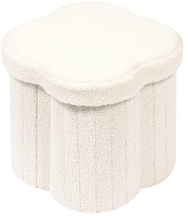 B FSOBEIIALEO Storage Ottoman Cube, Flowers Shaped Ottomans with Storage Foot Stool Footrest for Lving Room, Boucle Ottoman Seat for Dorm Room,Faux Teddy Fur,White 12.6x12.6x12.6