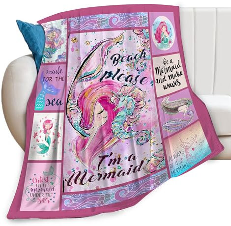 Meerjungfrau-Decke, rosa Meerjungfrauen-Seepferdchen-Druck, Überwurfdecken für Couch, Sofa, Bett, leicht, weich, gemütlich, Fleece, Plüsch, warme Flanell-Bettwäsche, Decke, Liebhaber, Geschenke für
