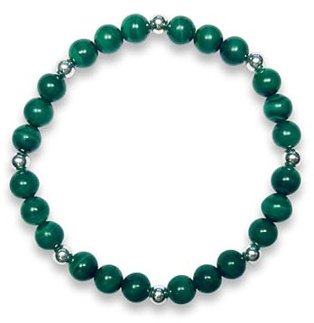 Majas Perlen Malachit Armband Perlen echt 6mm mit Sterling Silber 925 Perlen - passend Größen 15-17cm - Handmade Perlenarmband Konzentration Lebensfreude Zufriedenheit - Spiritueller Schmuck Damen