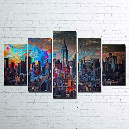 5-Teiliges Wandbild, New York City Abstrakte Landschaft Kunstdruck Auf Leinwand 5 Aufeinanderfolgende Gemälde Hd Poster Kunst Wanddekoration Moderne Dekoration Für Wohnzimmer Zuhause Rahmenlos 200 X