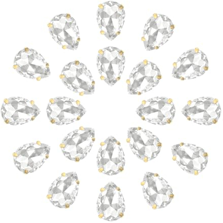 QUARKZMAN 20pcs Strass à Coudre Forme Larme - 18x13mm Plat Dos Verre Cristal en Or Broche Réglage pour Artisanat, DIY Bijoux, Vêtements Décorations (Blanc)