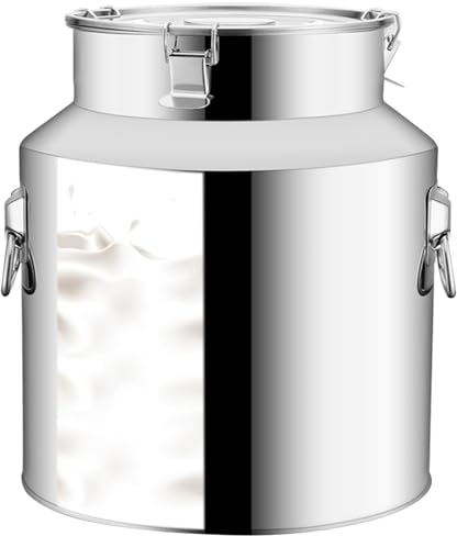 Bidon à lait en acier inoxydable Pot à lait en acier inoxydable Seau à eau Grand seau en acier inoxydable de 9 L avec couvercle Seau à vin avec poignée de transport et boucle Récipient à huile pour le
