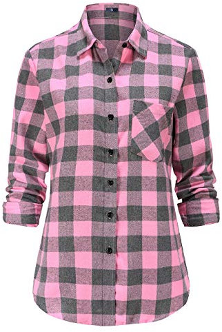Dioufond Chemise Bucheron Femme Chemisier a Carreaux Flanelle Chemise Canadienne Rose Femme 2XL