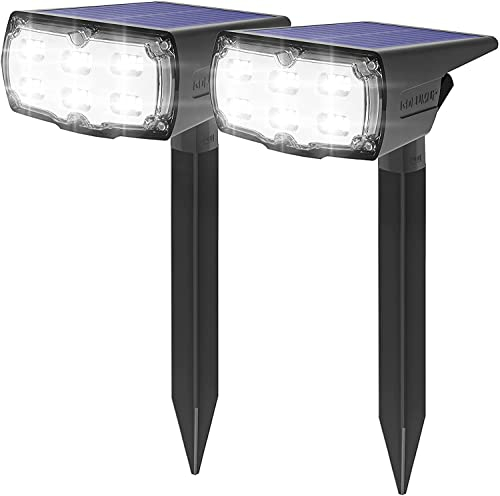 GOLUMUP Luci Solari da Esterno, 36 LED Faretti Solari da Giardino, Cortile, Vialetto, Piscina e Campeggio Impermeabile IP67 - Bianco Freddo (2 Pezzi)