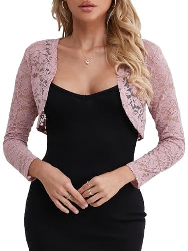 fuinloth Bolero Jacke Damen Festlich Jäckchen für Abendkleid Kurze Festlich Schulterjacke Elegant Hochzeit Bolerojacke Rosa XL 42-44