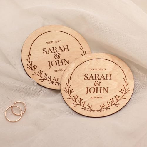 KQISAN Personalisierte Holzuntersetzer Mit Ihrem Namen – Set Mit 10 Individuellen Runden Untersetzern, Personalisierte Untersetzer, Hochzeitsgeschenke Für Getränke, Dekoration, Tischuntersetzer