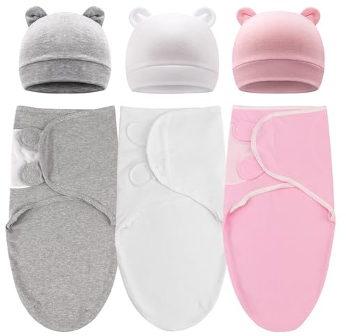 DRESHOW Neugeborene Swaddle Decke Hut Set Baby Einstellbar Gedruckt Swaddles für 0-3 Monate Mädchen Jungen