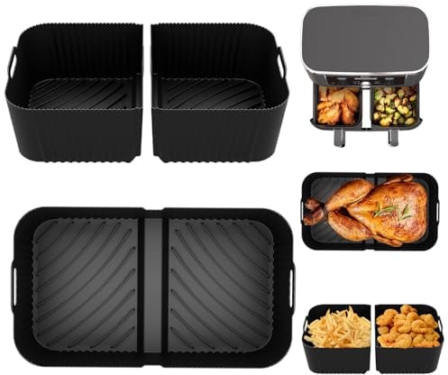 POFIBO Accesorios para freidora aire caliente para Ninja Foodi Flexdrawer 10,4L AF500EU, 3 piezas reutilizable Airfryer molde de silicona para hornear para Ninja Flex Drawer Dual Zone AF500EU AF500
