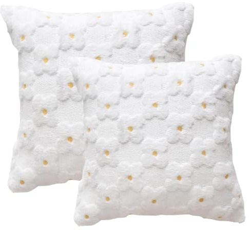 Labilin Blumen Kissenbezug 45x45 cm, Sofakissen Frühling Sommer Deko Outdoor Zierkissenbezüge Stickerei Kissen Kissenhülle kleines Gänseblümchen für Garten Sofa Wohnzimmer Schlafzimmer 2er Set