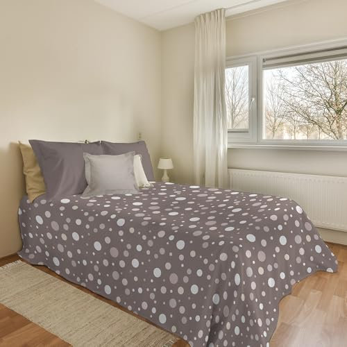 PENSIERI DELICATI Copriletto 220x280 cm, Telo Singolo 100% Cotone Pique, Ideale Come Telo Arredo, Coperta Salva Letto 1 Piazza e Mezza, Fantasia Palla Tortora, 100% Made in Italy