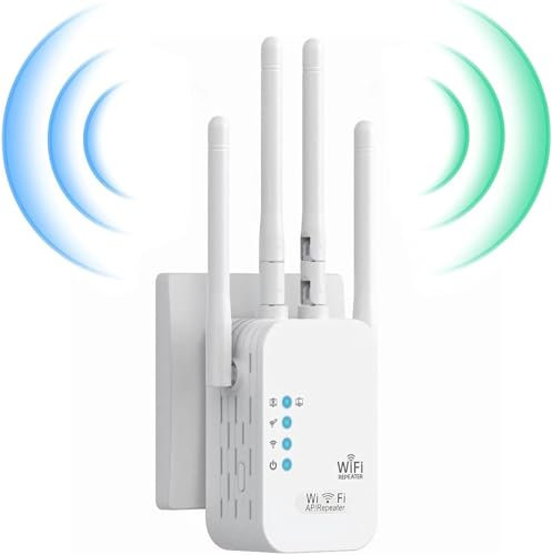 Repetidor WiFi,Amplificador Señal WiFi,Extensor de WiFi Señal con 4 Antenas,2 Puerto Ethernet,Modos Repetidor/Enrutador/Ap,WiFi Cobertura de hasta 200 m²,Adecuado para Casa y Oficina (300M)