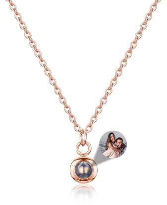 JSDDE Personalisierte Kette mit Foto Projektion Kette mit Foto Fotorojektionskette Kette mit Bild Personalisiertes Geschenk für Damen Frauen