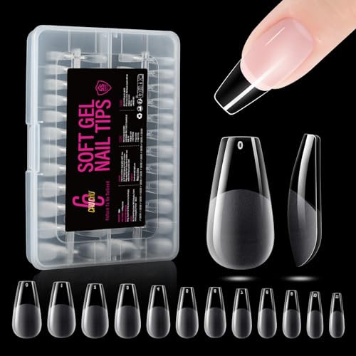 CHUCHU Capsule Americaine Ongle Gel: Moyenne Ballerine Faux Ongles PMMA 216 Pièces 12 Tailles, Soft Capsule Pose Americaine Ongle Transparente en Résine