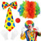 5 Stück Clown Kostüm Set, Clown Kostüm Accessoire, Clown Lockenperücke, Clownsnase, Fliege, Krawatte und Handschuhe, Clown Verkleiden für Kinder Erwachsene, Clown Kostümzubehör für Karneval Halloween