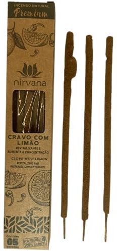 Incienso Clavo con Limón Premium Nirvana Brasil Revitalizante y Aumento de la concentración - 5 Varillas Gruesas artesanales - HOSTENATURA